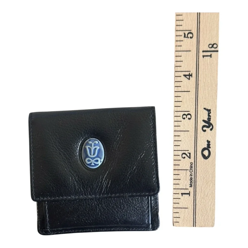 Vintage Lladro Society Black‎ Leather Coin Purse with Porcelain Logo & Pouch
